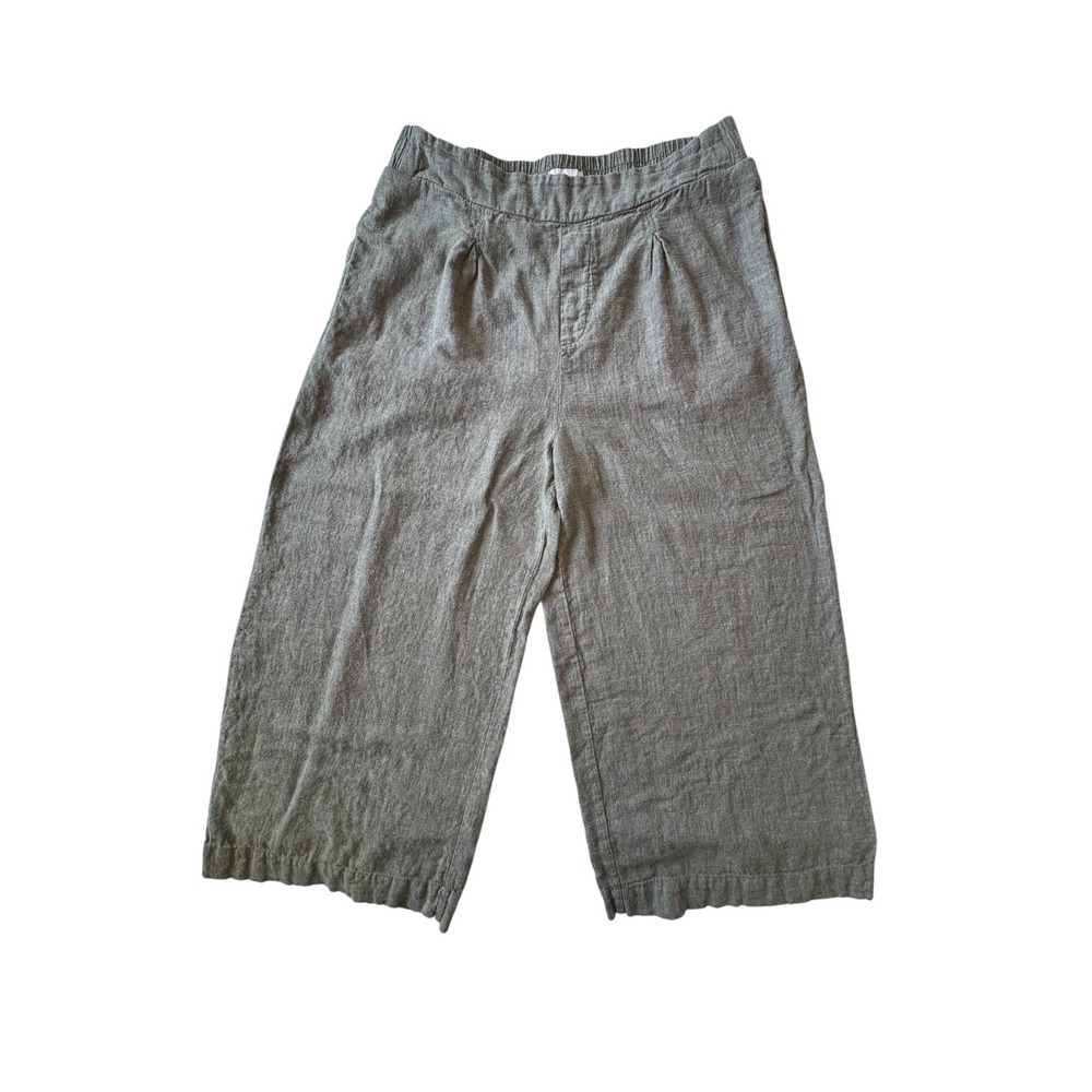 Ella Moss Womens Linen Blend Wide Leg Cropped Pants Size Large Elastic Waist